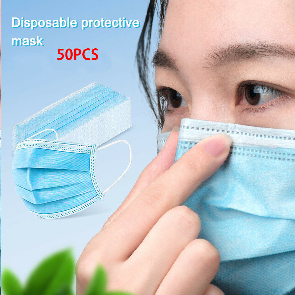 50 Pcs/set Disposable-Salon Ear loop Face-Mouth-Mask Dustproof 3-Ply-Masks Blue