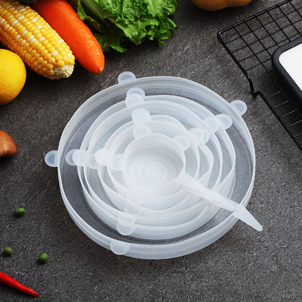 6 Pcs Reusable Food Packaging Cover Silicon Food Fresh-Keep Sealing Cap Vacuum Stretch Silicone Lids Kitchen Silicone Cover