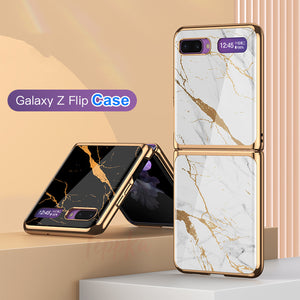 For Samsung Galaxy Z Flip Case Marble Tempered Glass Hard Phone Cover For Samsung Galaxy Z Flip Luxury Plating frame Coques