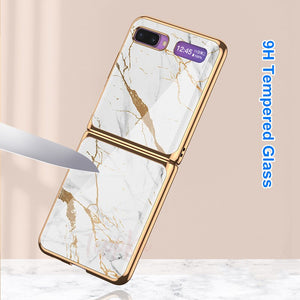 For Samsung Galaxy Z Flip Case Marble Tempered Glass Hard Phone Cover For Samsung Galaxy Z Flip Luxury Plating frame Coques