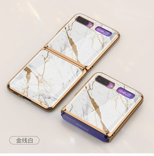 For Samsung Galaxy Z Flip Case Marble Tempered Glass Hard Phone Cover For Samsung Galaxy Z Flip Luxury Plating frame Coques