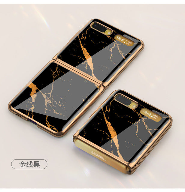 For Samsung Galaxy Z Flip Case Marble Tempered Glass Hard Phone Cover For Samsung Galaxy Z Flip Luxury Plating frame Coques