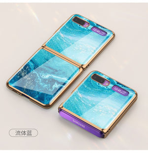 For Samsung Galaxy Z Flip Case Marble Tempered Glass Hard Phone Cover For Samsung Galaxy Z Flip Luxury Plating frame Coques