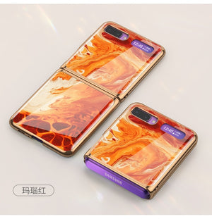 For Samsung Galaxy Z Flip Case Marble Tempered Glass Hard Phone Cover For Samsung Galaxy Z Flip Luxury Plating frame Coques