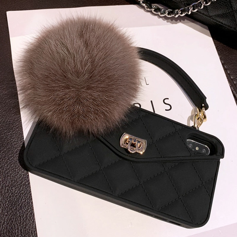 Luxurious Brand Portable with Fox Hairball Phone Case For IPhone 11 Pro X XR XS Max 6 7 8 Plus Phone Case For P30 40 Mate30 Pro