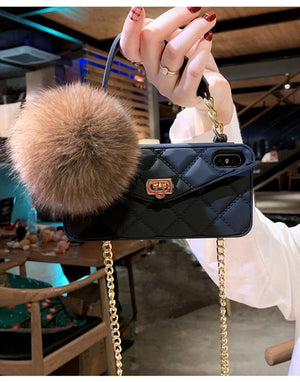 Luxurious Brand Portable with Fox Hairball Phone Case For IPhone 11 Pro X XR XS Max 6 7 8 Plus Phone Case For P30 40 Mate30 Pro