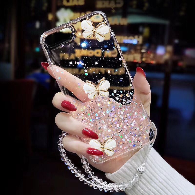 3D Bling Glitter Pearl butterfly soft Phone Case For iPhone 11 Pro Max XR X 6S 7 8 Plus cover for samsung S20 Plus S20 S8 S9 S10