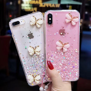 3D Bling Glitter Pearl butterfly soft Phone Case For iPhone 11 Pro Max XR X 6S 7 8 Plus cover for samsung S20 Plus S20 S8 S9 S10