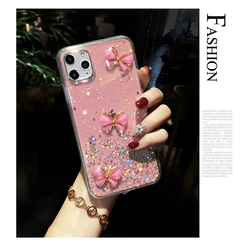 3D Bling Glitter Pearl butterfly soft Phone Case For iPhone 11 Pro Max XR X 6S 7 8 Plus cover for samsung S20 Plus S20 S8 S9 S10