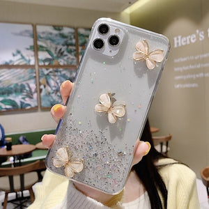 3D Bling Glitter Pearl butterfly soft Phone Case For iPhone 11 Pro Max XR X 6S 7 8 Plus cover for samsung S20 Plus S20 S8 S9 S10