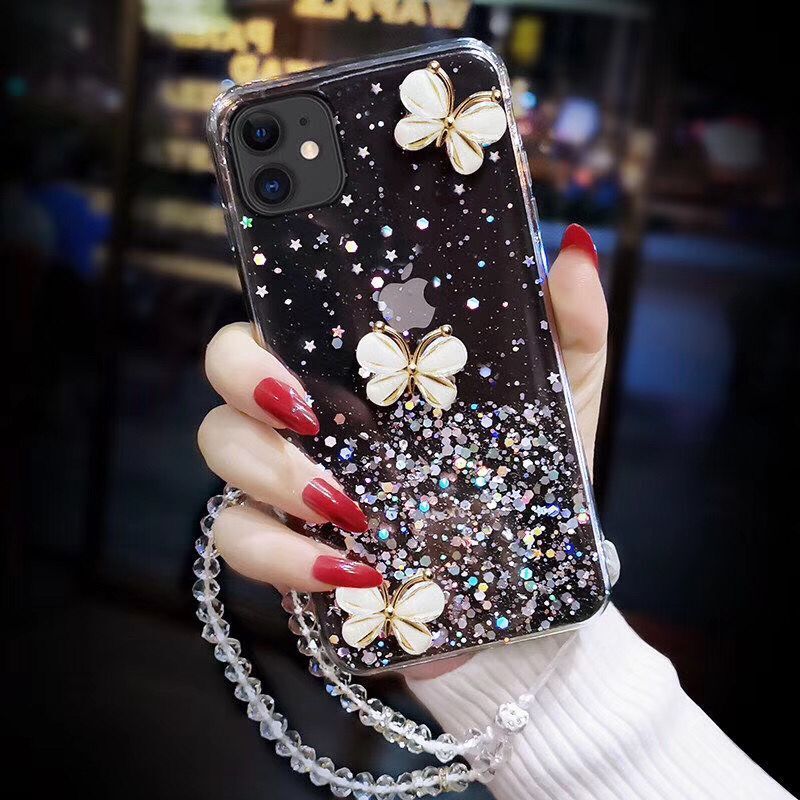 3D Bling Glitter Pearl butterfly soft Phone Case For iPhone 11 Pro Max XR X 6S 7 8 Plus cover for samsung S20 Plus S20 S8 S9 S10