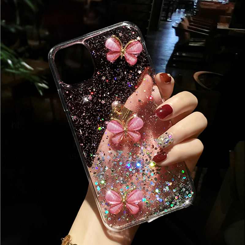 3D Bling Glitter Pearl butterfly soft Phone Case For iPhone 11 Pro Max XR X 6S 7 8 Plus cover for samsung S20 Plus S20 S8 S9 S10