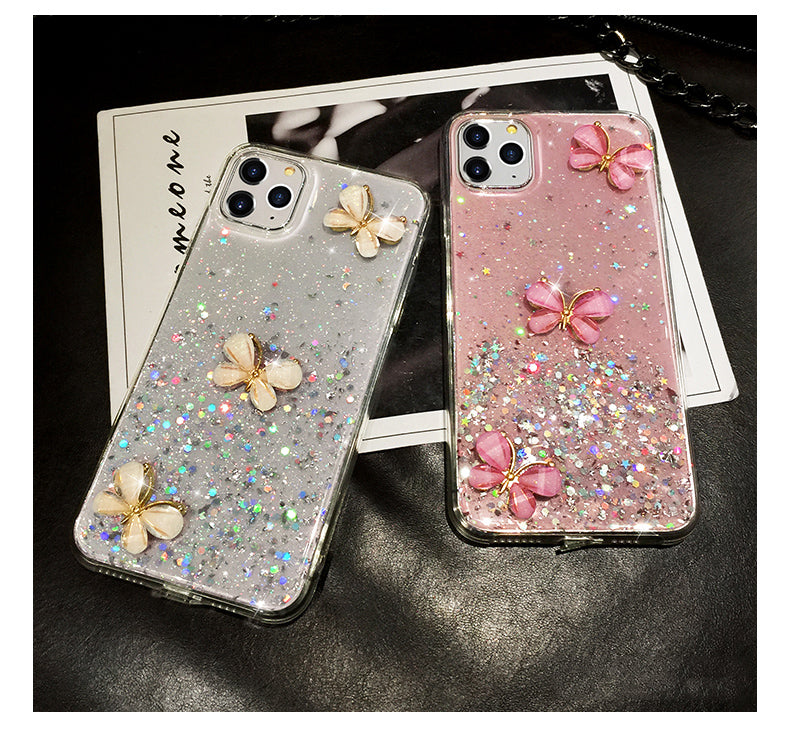 3D Bling Glitter Pearl butterfly soft Phone Case For iPhone 11 Pro Max XR X 6S 7 8 Plus cover for samsung S20 Plus S20 S8 S9 S10