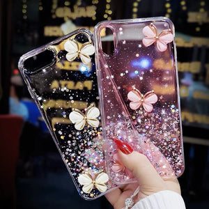 3D Bling Glitter Pearl butterfly soft Phone Case For iPhone 11 Pro Max XR X 6S 7 8 Plus cover for samsung S20 Plus S20 S8 S9 S10