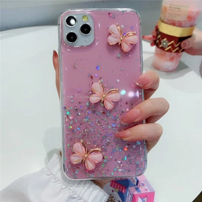 3D Bling Glitter Pearl butterfly soft Phone Case For iPhone 11 Pro Max XR X 6S 7 8 Plus cover for samsung S20 Plus S20 S8 S9 S10